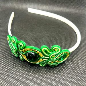 New elegant soutache headband for girl or woman any occasion, green and withe